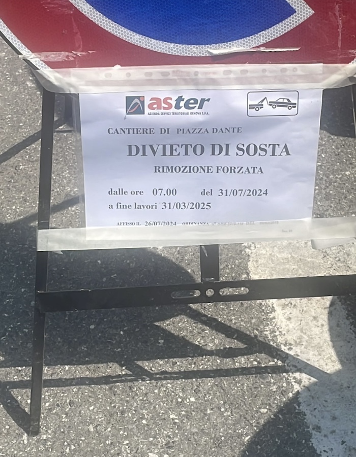 divieto di sosta piazza dante